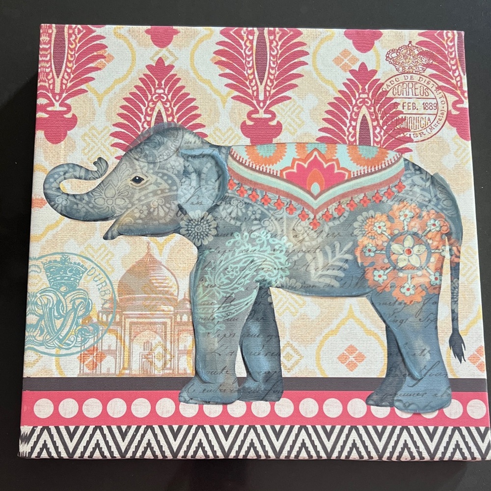 Bed Bath & Beyond Elephant Canvas Art in Blue and Red